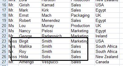 Excel 2010 Advanced Page 96 Click on the OK button and the data will be sorted by second name and then by first name, as illustrated.