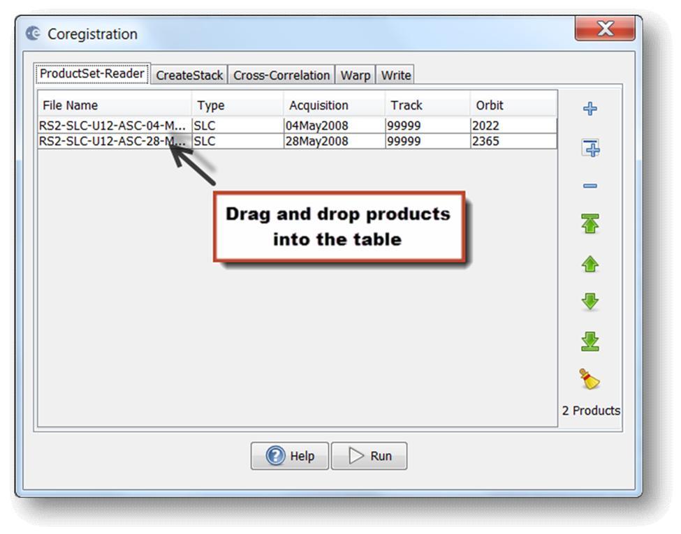 Add Products into the Coregistration Dialog You could also press the Add Opened button to add all products currently open in the Products View.