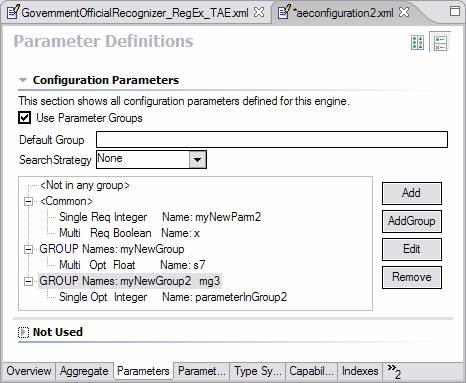 Adding or Editing a Parameter You can see the <Common> parameters as well as two different sets of groups.