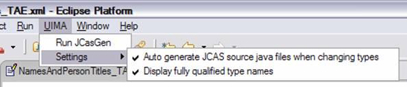 Type System Page When Generate JCasGen classes only for types defined within the local project scope is checked, then JCasGen skips generating classes for types that are imported from sources outside