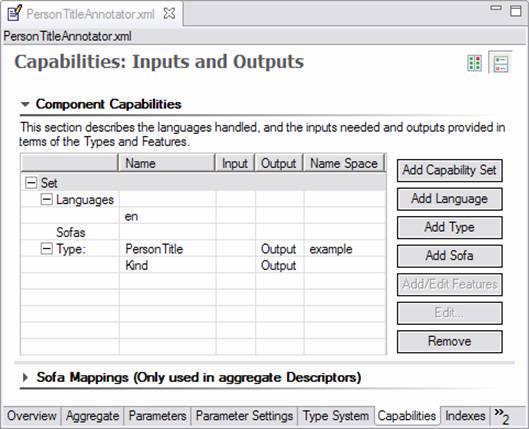 Capabilities Page When defining the capabilities of a primitive analysis engine, input and output types can be any type defined in the type system.