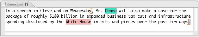 The editor automatically selects annotations of the editor mode type that are near the cursor. This selection is then synchronized or displayed in other views.