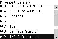 Service Tests (Diagnostics) - 10. Unit Information 1 In the Diagnostics menu, scroll to 9. I/O Information and press OK.