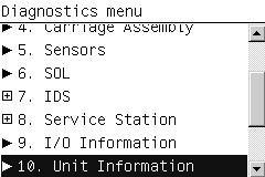 Chapter 4 Service Tests and Utilities 2 In the Diagnostics menu, scroll to 10. Unit Information and press OK.
