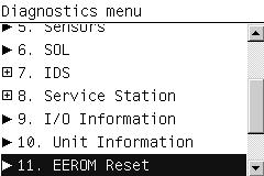 Service Tests (Diagnostics) - 11. EEROM Reset 1 In the Diagnostics menu, scroll to 11. EEROM and press OK.
