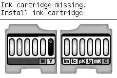 Ink Cartridge Levels, Information, and Replacement - Changing an Ink Cartridge 7 The front panel indicates the missing Ink Cartridge.