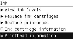 Chapter 3 Ink Supplies Troubleshooting Printhead Information, Replacement and Alignment Obtaining Printhead Information 1 Scroll to the Ink Menu icon and press OK.