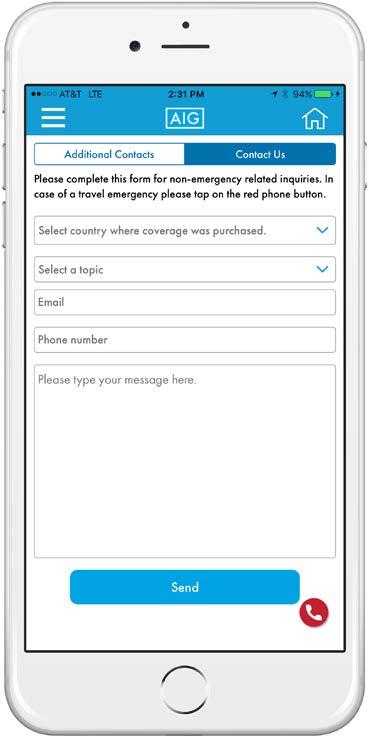 Mobile App Non-Emergency Contact Form and Additional Contact Details Tap on Contact Us from the home screen or sidebar