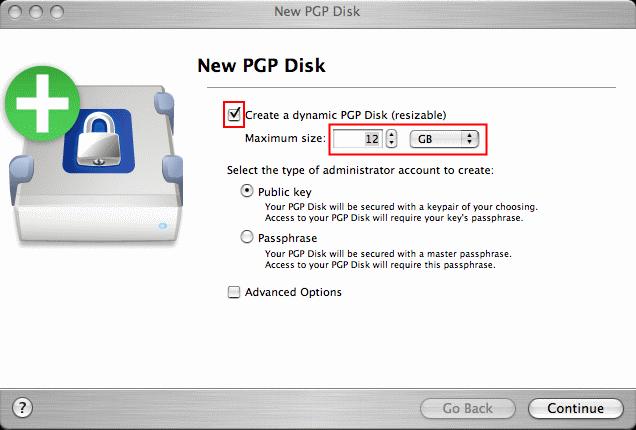 In the Maximum size field, type the amount of space that you want to reserve for the new PGP Virtual Disk. Use whole numbers, with no decimal places.
