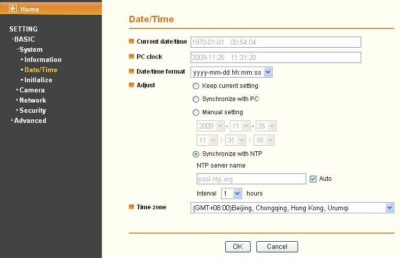 6.1.2 Date / Time The Date/ Time page displays all options of time setting. Current date / time: Displays the current date and time of this IP Camera.