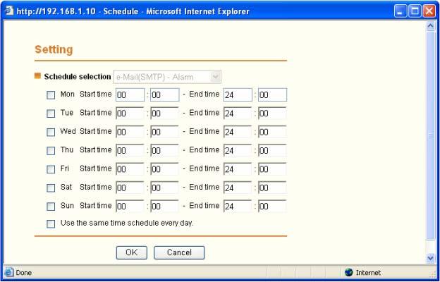 Schedule: You can specify the period when the periodical sending is effective in the Schedule setting in the other section. Note: You can set schedule function on Schedule page.