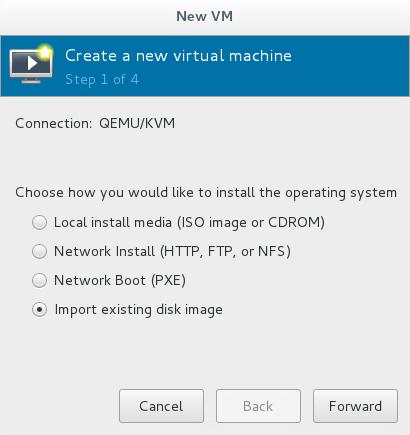 13. Choose Import existing disk image option and