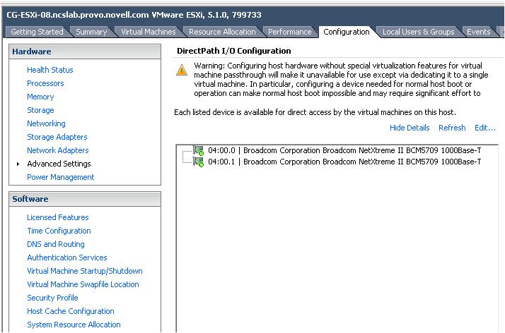 3.5 Setting Up Dedicated NICs for a Virtual Machine Mark the NICS as VMDirectPath I/O pass-through devices on the host: 1 Select an ESX\ESXi host from the Inventory of VMware vsphere Client.