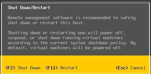 Step 9 Press the Enter key to shut down the VMware ESXi 5.0 host. You will know you are successful when you see a green background with the words No Signal in yellow.