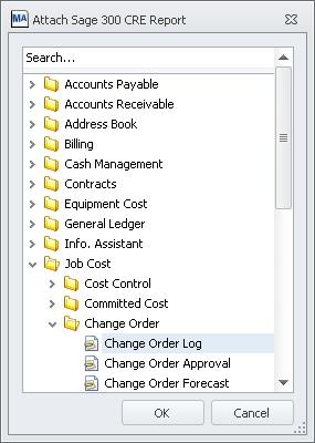 Step 2 Select a report from the report list you already use in the Sage 300 CRE software.