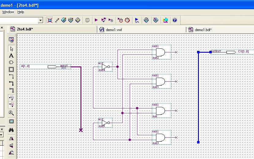 Delete the nets connecting the inputs and outputs to the rest of the circuitry, and also delete all but one of the inputs and outputs. The results are shown in figure 28. Figure 28.