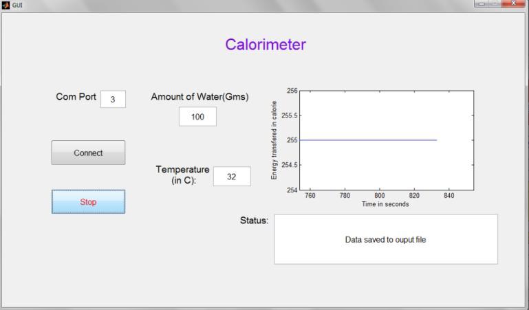 III. RESULTS Fig. 1.8: GUI of Calorimeter designed in MATLAB Fig. 1.9: Database recorded in Excel file Fig. 1.9 shows the GUI for wireless calorie meter measurement.