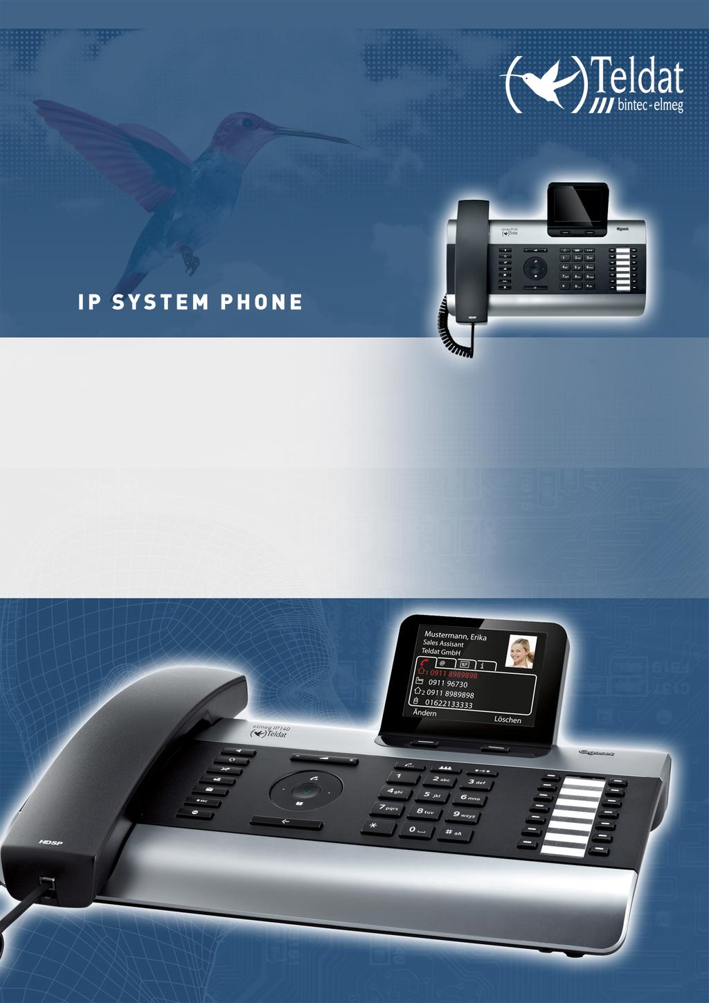 High-end IP system phone for hybird communication systems Automated setup via the hybird communication system Numerous system features, such as central phone book 14 key functions keys with