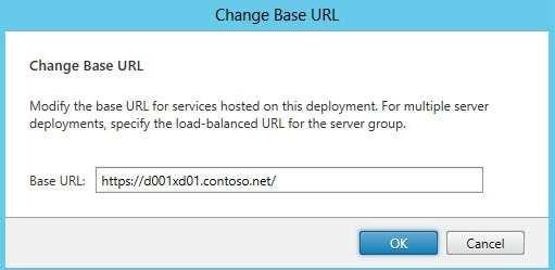 7. To change the StoreFront base URL you can go to the Server Group node and in the right pane select Change Base URL.