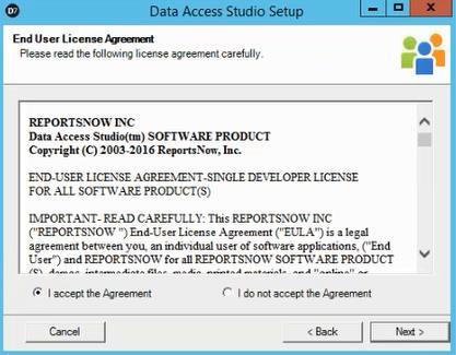 5. You should now see the license agreements screen.