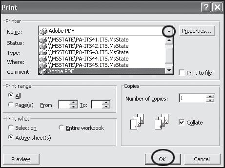 Convert this file to PDF format by printing the file to Adobe PDF From the File pull-down menu, select the option Print. 4.