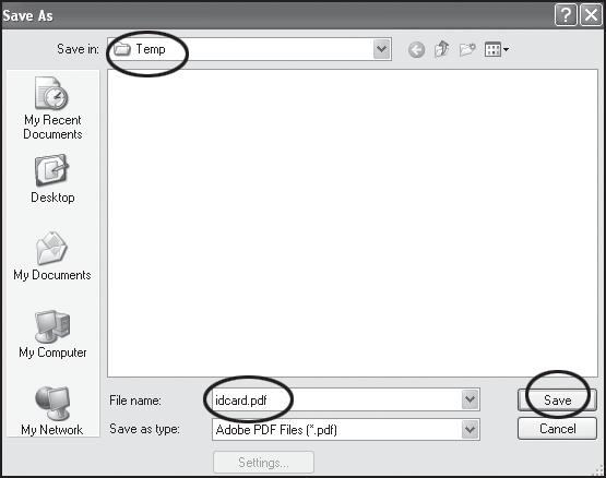 The Save dialog box will appear, choose the location (Temp folder on Desktop), name the file