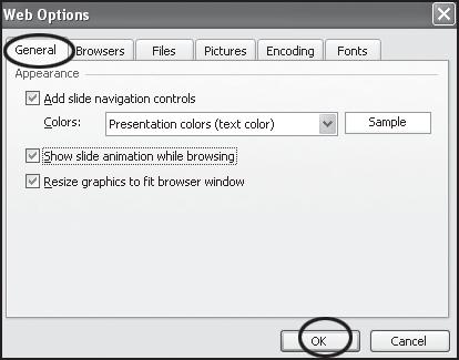 PowerPoint: Save As a Web Page This dialog box will allow you to change the Page Title of your presentation as well as check the path for saving the presentation as a Web page in the Publish a