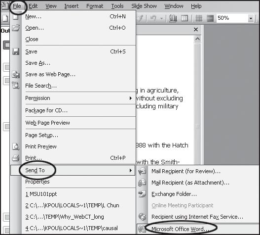 Select the File pull-down menu and choose the options Send to and Microsoft Office