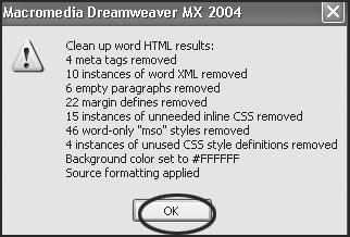 Clean Up Microsoft HTML 4. The Clean Up Word HTML dialog box will appear.