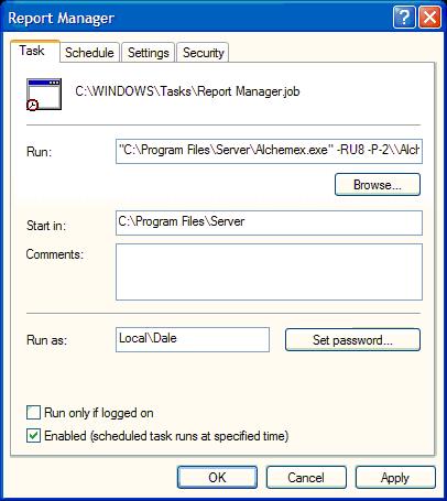 Scheduling a Report using the Windows Scheduler 1. Select the report that you wish to schedule in the Report Manager. 2.