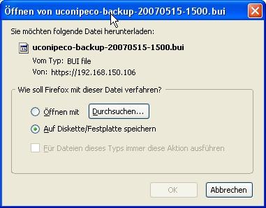 Select a folder in your computer where you want to save the backup file. In this window, you determine the action that shall be executed. Click on Save.