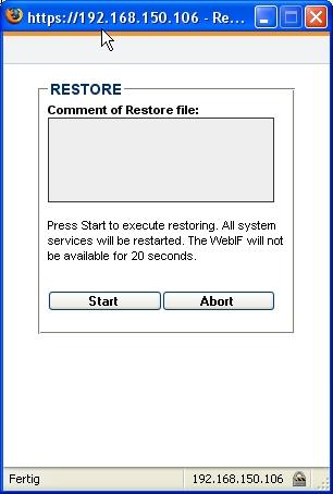 Start the restore process in this window by clicking on