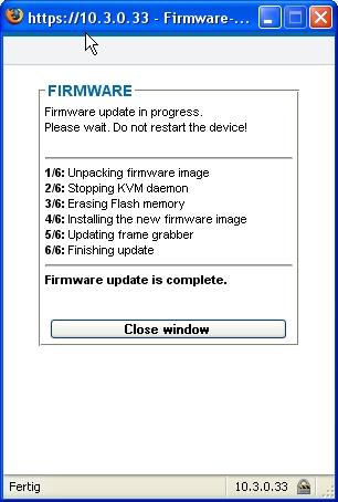 Once the new firmware is successfully imported into the system, the following message appears:
