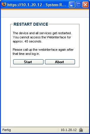 The following message opens after clicking on Restart device. End the process by clicking on Cancel.