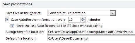 PowerPoint 2010 Intermediate Page 10 folder into which presentations are saved.
