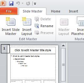 PowerPoint 2010 Intermediate Page 34 Slide Masters Inserting slide masters Open the PowerPoint program. Click on the View tab and from within the Master Views group click on the Slide Master button.