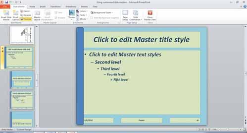 PowerPoint 2010 Intermediate Page 43 Click on the first slide master thumbnail within the second set of