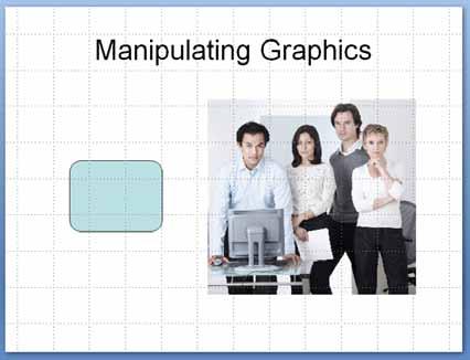 Snapping to the grid and grid spacing Open a presentation called Manipulating graphics. If necessary click on the Home tab.
