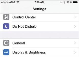 Setting the Screens Brightness, View, Text Size, and Wallpaper 121 Fortunately, your iphone has an Auto-Brightness feature that automatically adjusts for current lighting conditions.