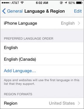 136 Chapter 4 Configuring an iphone to Suit Your Preferences 12. Use steps 1 through 3 to return to the Language & Region screen.