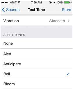 For example, the ALERT TONES section is at the top of the screen because you are more likely to want a short sound for new texts. 19. When you re done setting the Text tone, tap Sounds. 20.