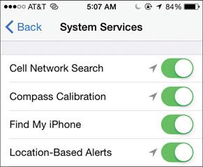Setting Privacy and Location Services Preferences 157 17. Enable or disable Location Services for the System Services you see.