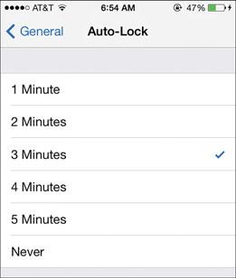 Tap the amount of idle time you want to pass before the iphone automatically locks and goes to sleep. You can choose from 1 to 5 minutes; choose Never if you only want to manually lock your iphone.