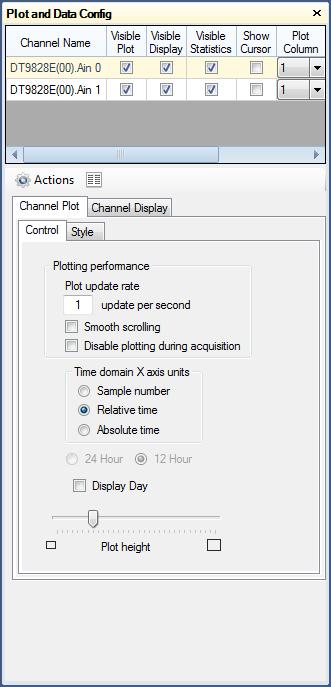 STEP 4: Use the Plot and Data Config window to select the channels to
