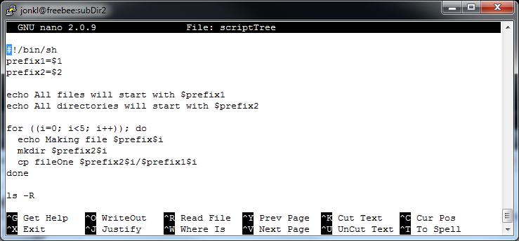 The script makes 5 copies of fileone, each called Jalla0, Jalla1 etc, or whatever prefix you entered on the command line. A final example here, Here it runs... What does it do?