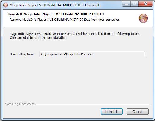 Program Uninstallation On the Windows Start menu, execute Programs - MagicInfo - Player I - Uninstall MagicInfo Player I.