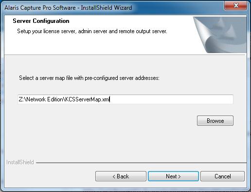 The Server Configuration screen will be displayed. 6. Click Browse. The Select File dialog box will be displayed. 7. Locate the KCSServerMap.
