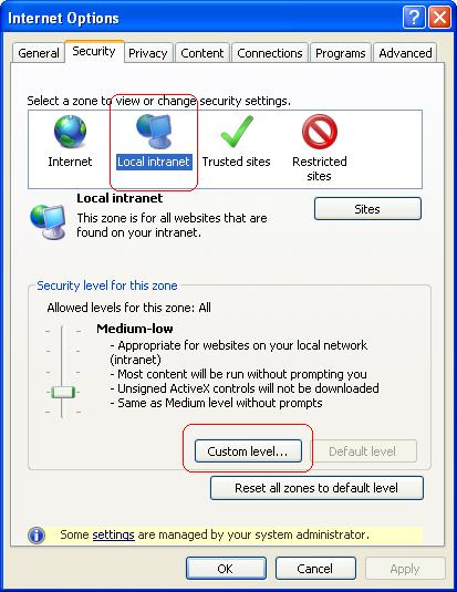 required to your browser s Local Internet security settings. Internet Explorer 1.
