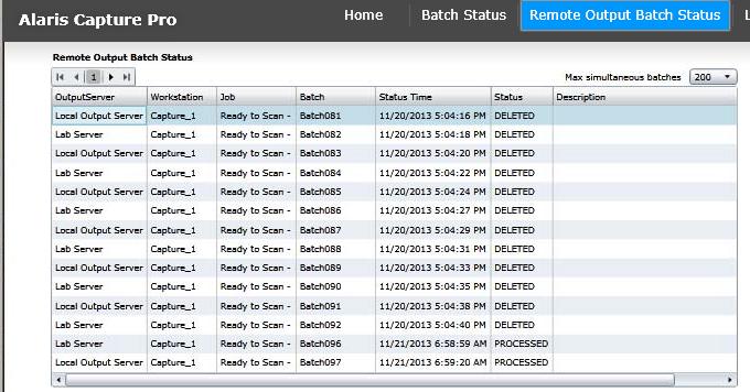 Remote Output Batch Status When the optional Remote Output server is used to process and output batches from clients, the Remote Output Batch Status panel may be used to display the status of these