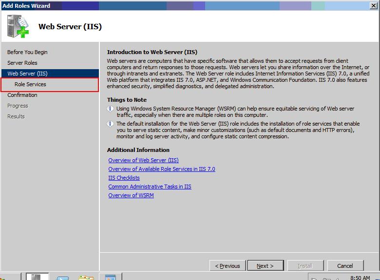 The Introduction to Web Server (IIS) screen will be displayed. 6.